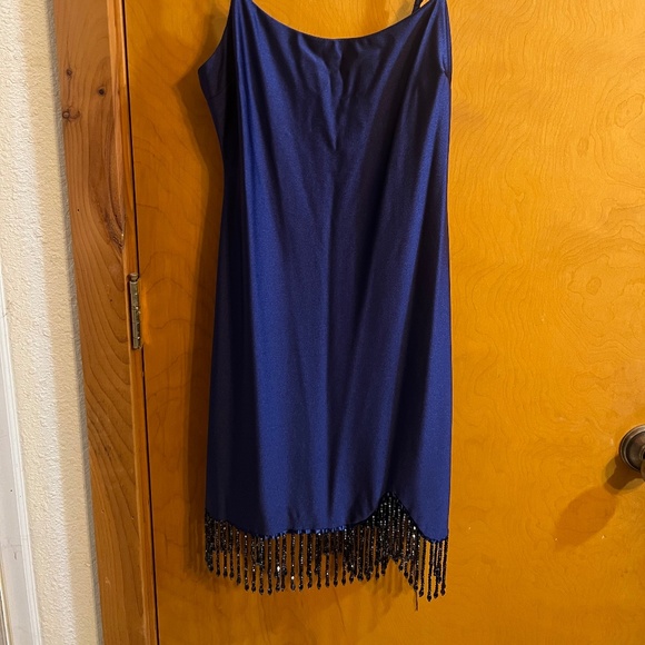 Beautiful Blue Cocktail Dress Beaded Fringe - Picture 1 of 7